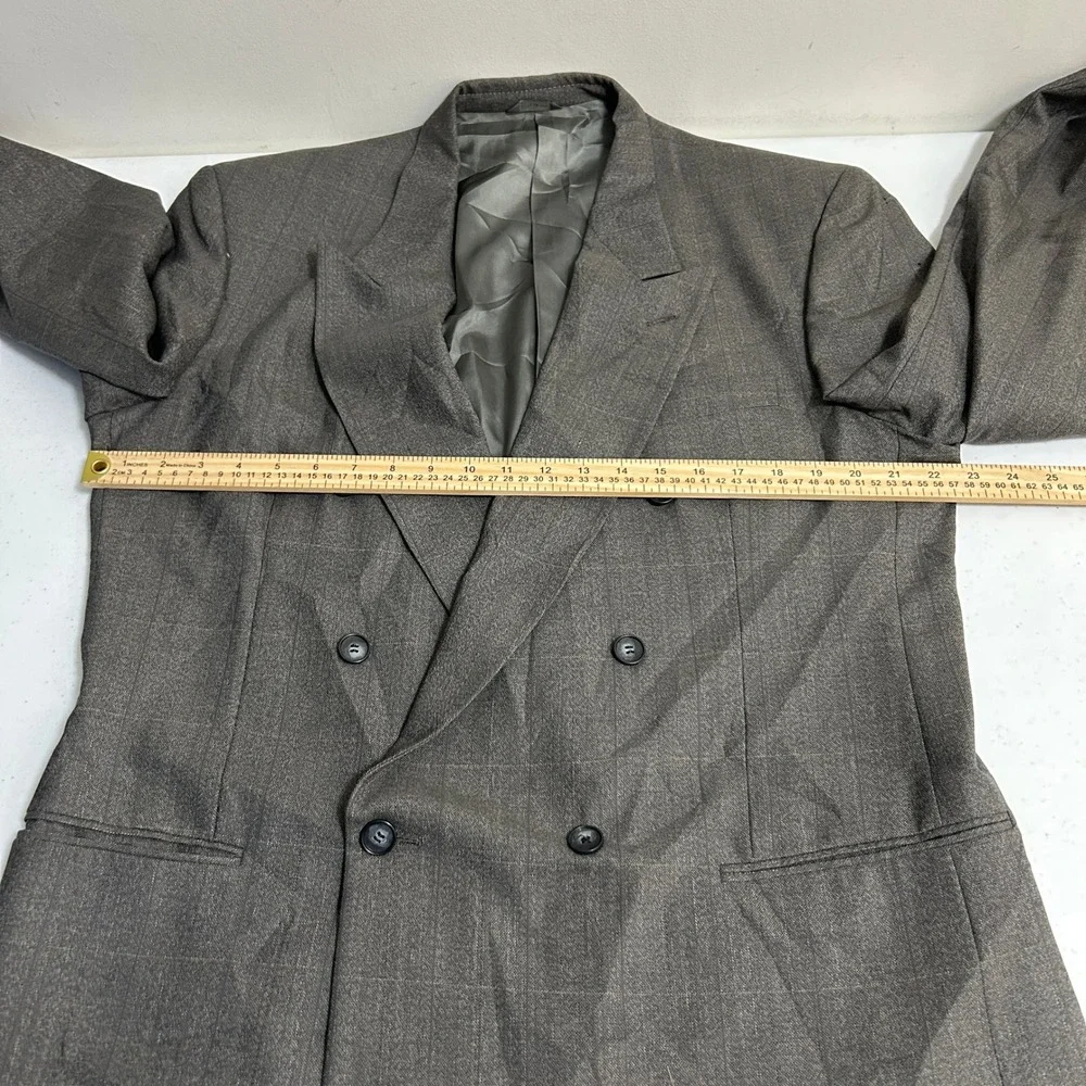Givenchy Monsieur Gray Wool Windowpane Double Breasted Blazer Jacket Vintage 44R
